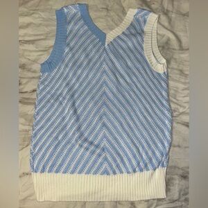 Blue and White Chevron Knit Sweater Vest